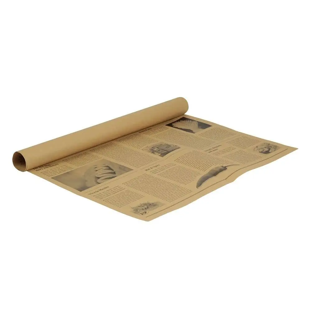 Greaseproof paper 50 x 37.5 cm, newspaper look, kraft