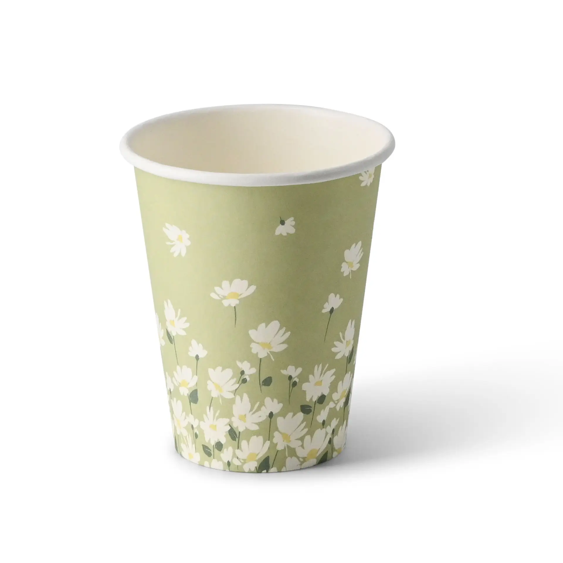 8 oz Paper cups spring 'Daisies' single wall, Ø 80 mm, green