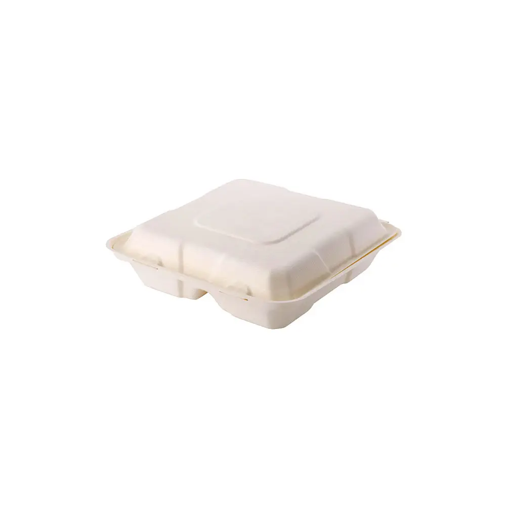 Wood fibre menu containers 21.5 x 21.5 x 6 cm, 2 compartments, square