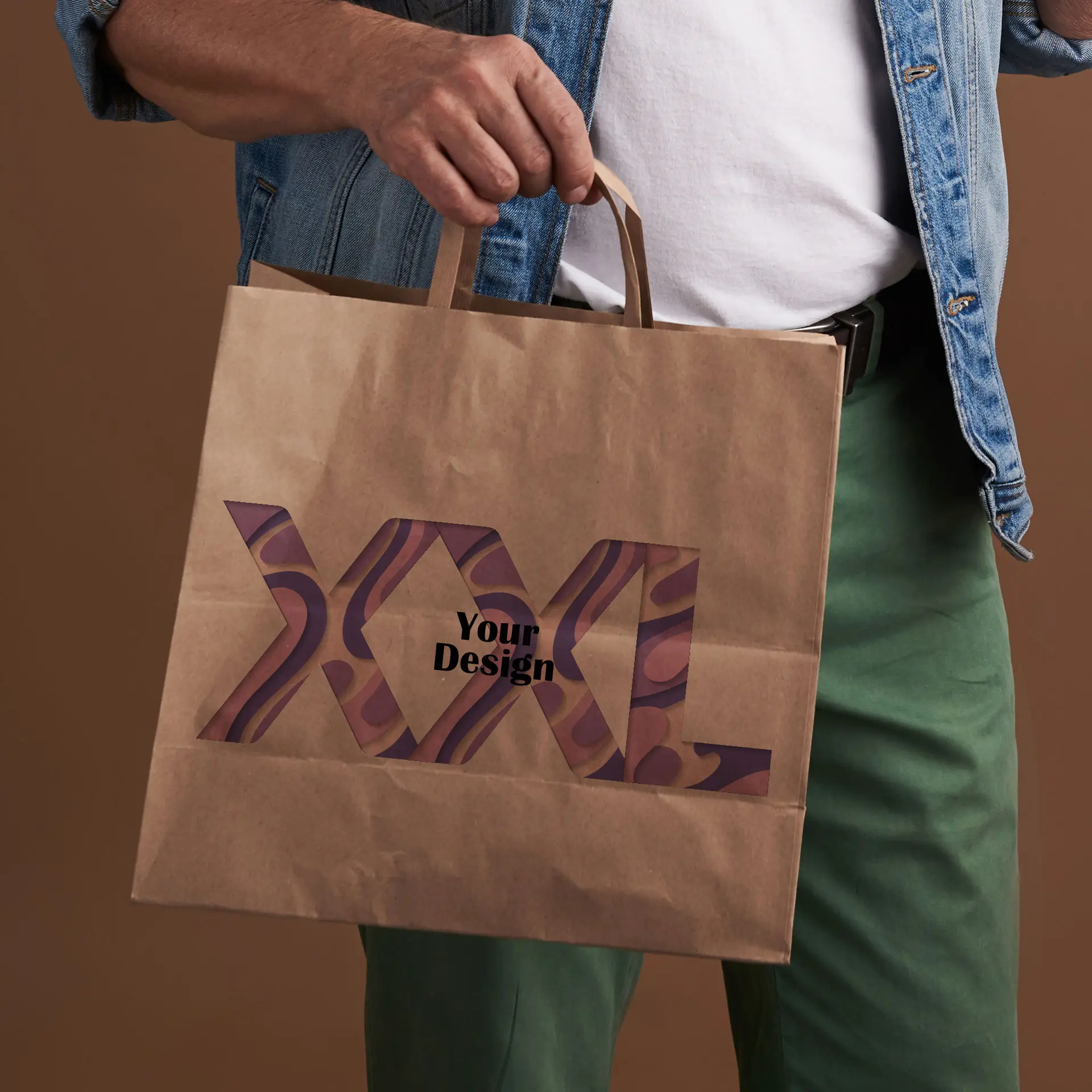 Paper bag printing with logo XXL, 32 x 21 x 27 cm, kraft, wide bottom