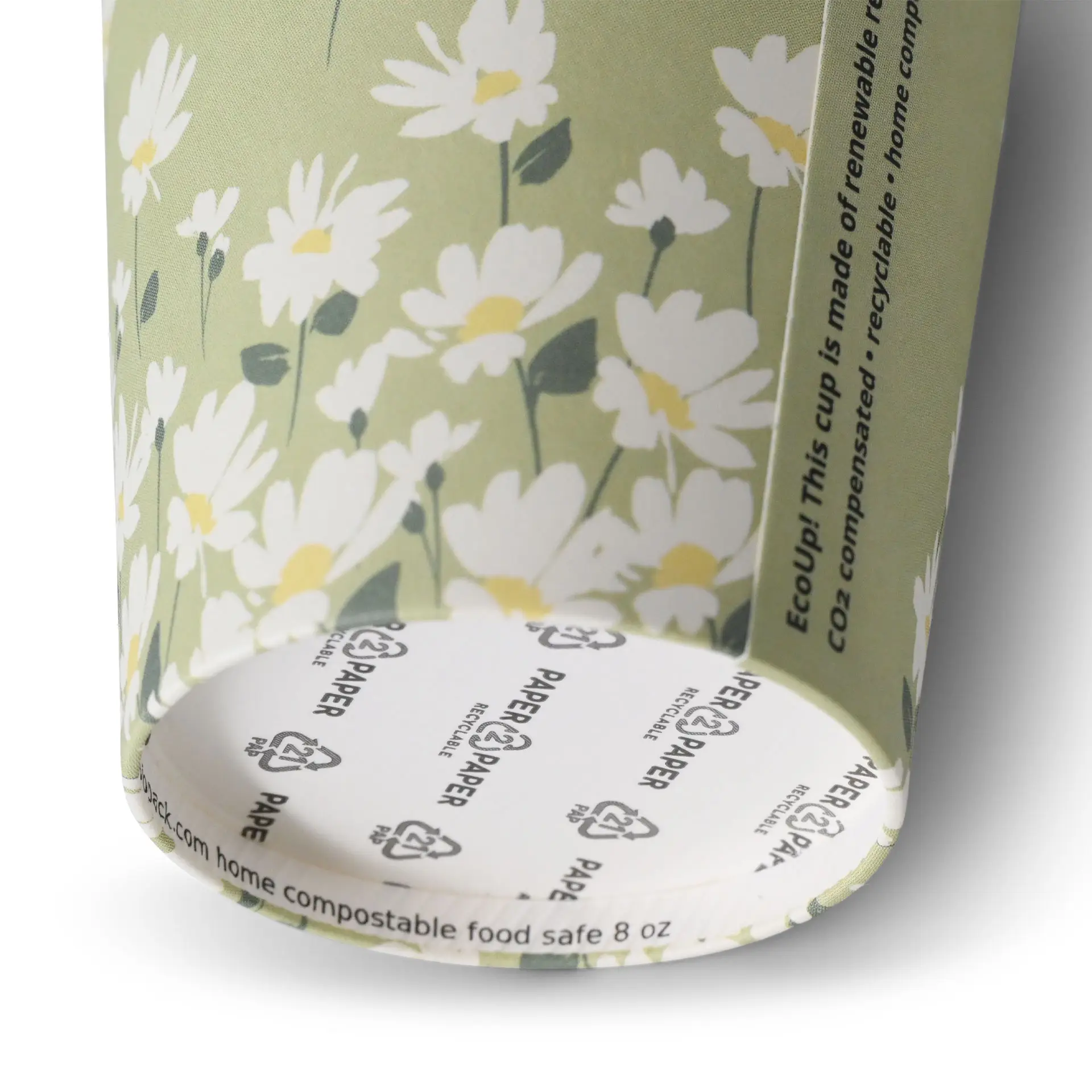 8 oz Paper cups spring 'Daisies' single wall, Ø 80 mm, green