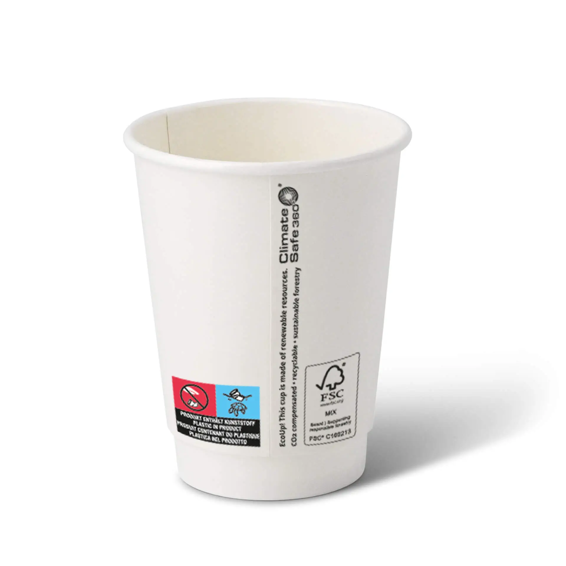 Coffee to go Becher aus Pappe (beschichtet) doppelwandig, 300 ml / 12 oz, Ø 90 mm, weiß