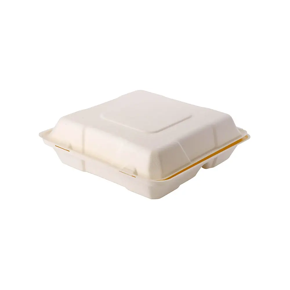 Wood fibre menu containers 24.5 x 24.5 x 6 cm, 3 compartments, square