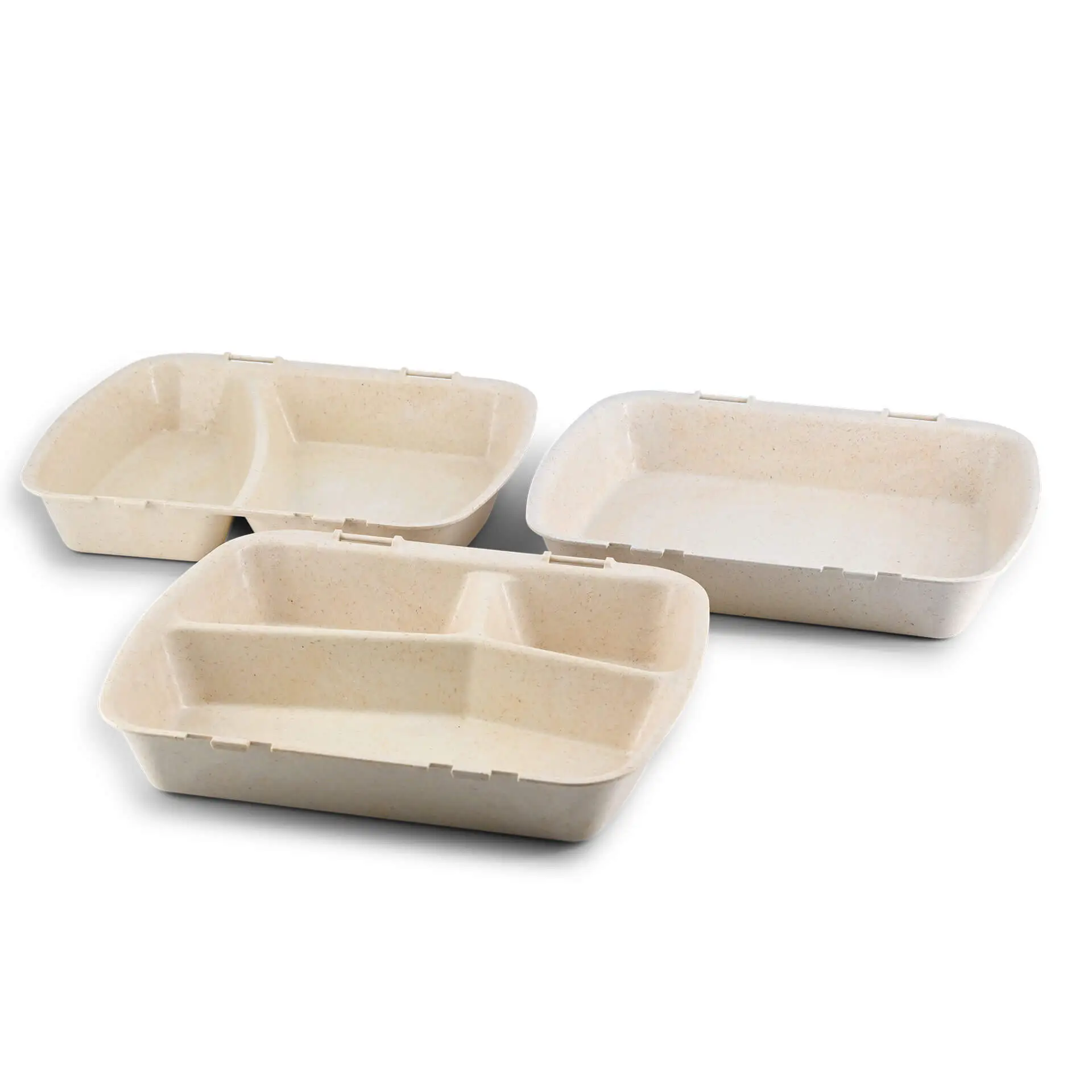 Reusable meal container "merways Box" 24.5 x 20 x 4.5 cm, 3 compartments, HP4/2, cashew / creamy white