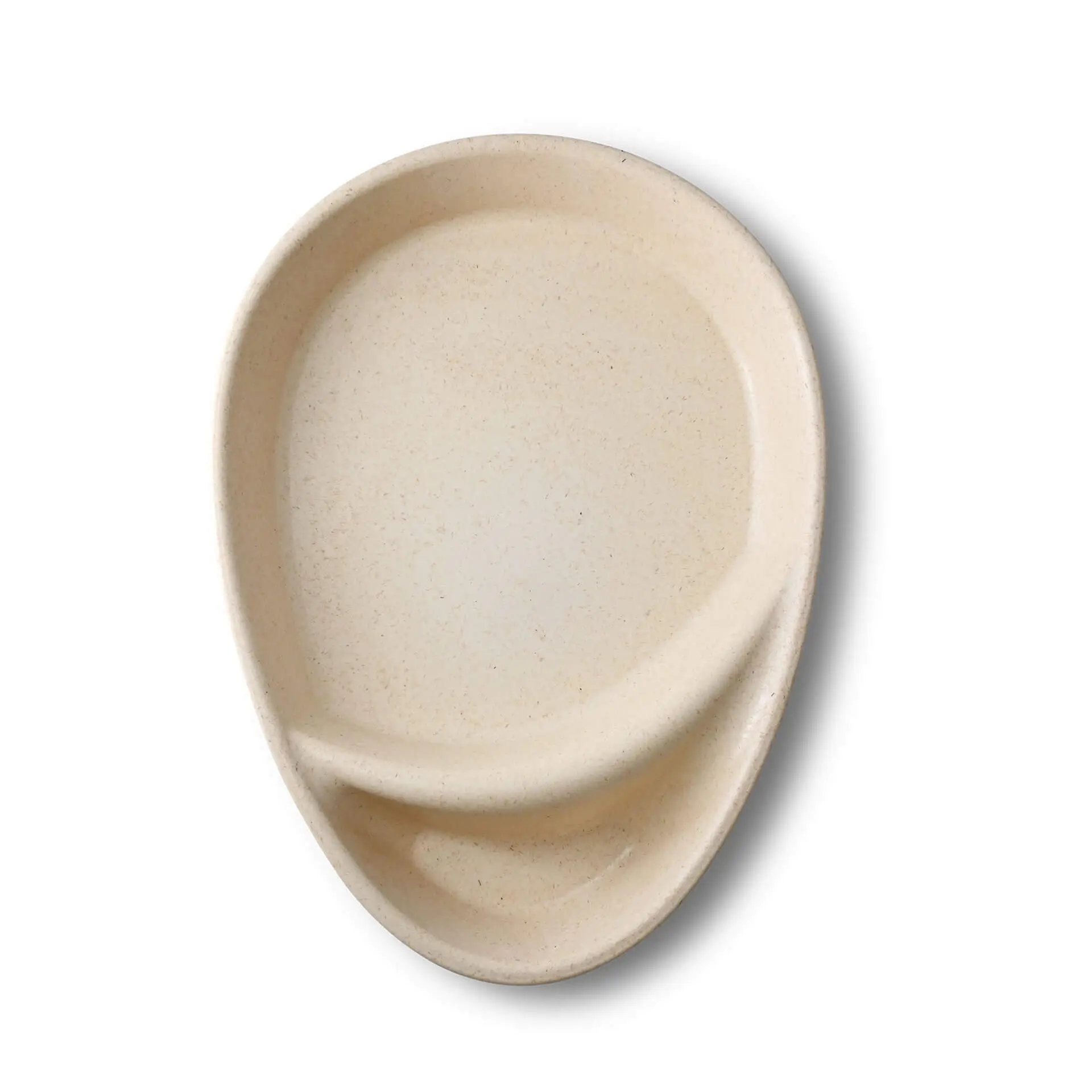 Mehrweg-Menü-Teller "merways Plate" 27,5 x 20 x 3,5 cm, 2 Kammern, tropfenförmig, Cashew / creme-weiß