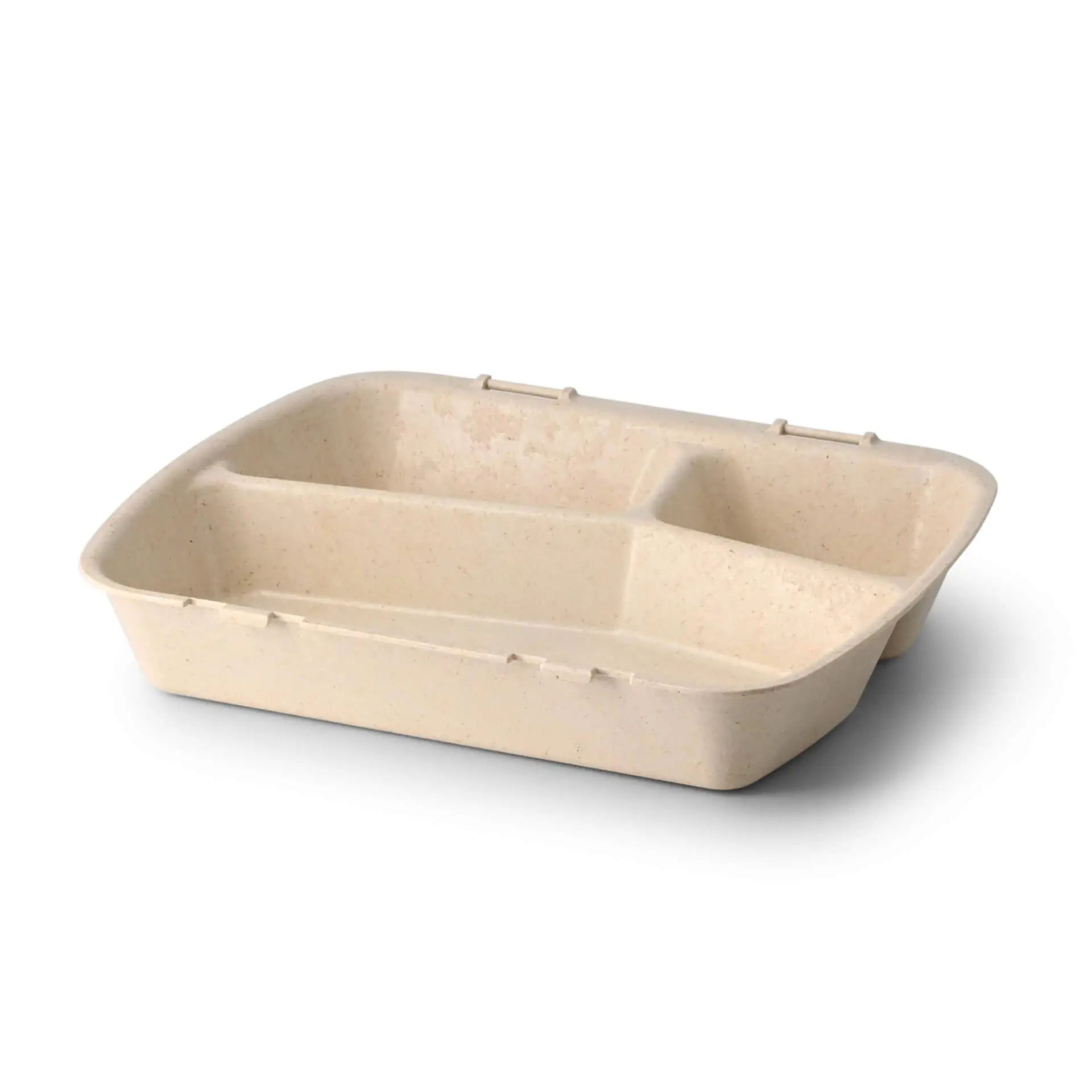 Reusable meal container "merways Box" 24.5 x 20 x 4.5 cm, 3 compartments, HP4/2, cashew / creamy white