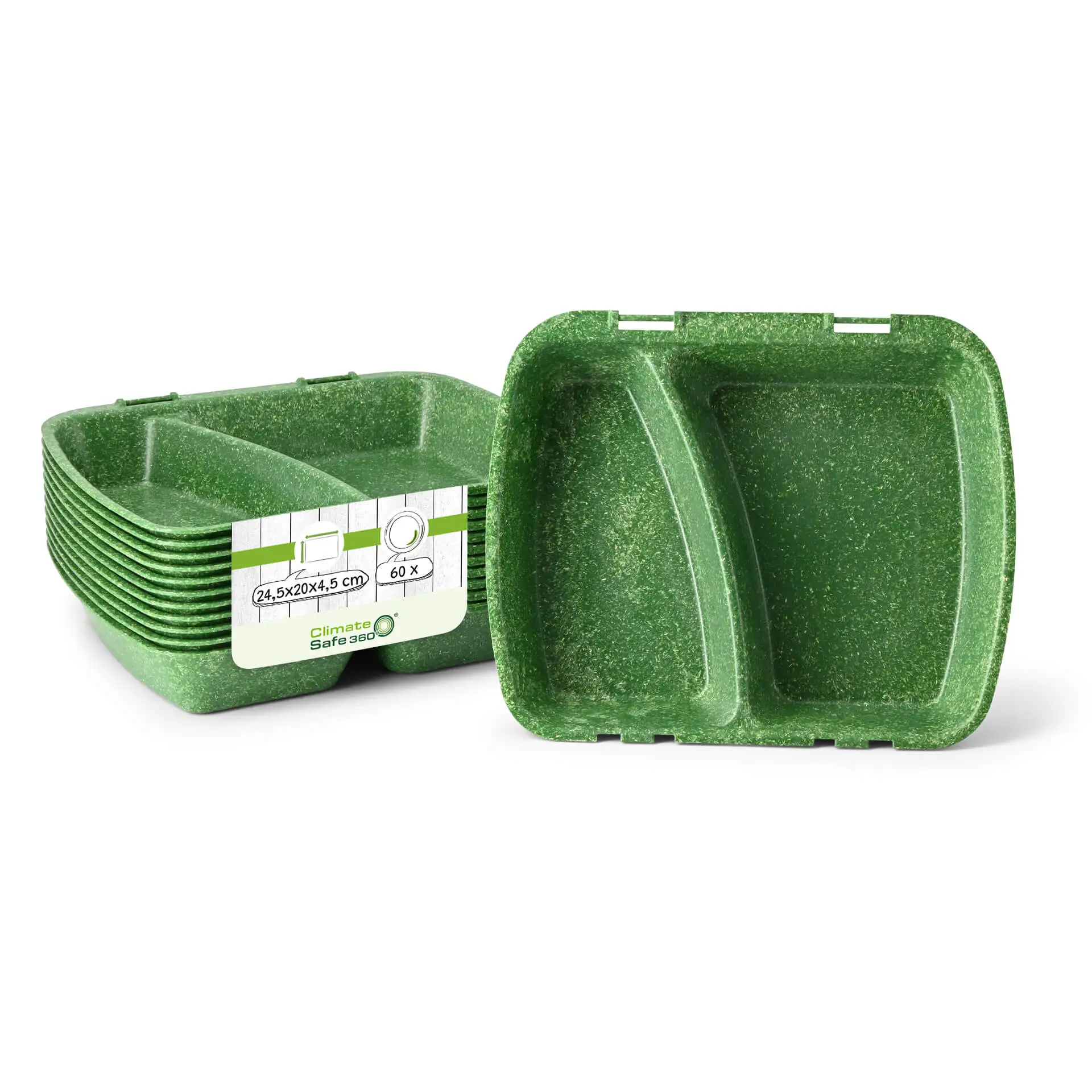 Reusable meal containers "merways Box" 24.5 x 20 x 4.5 cm, 2 compartments, HP4/2, spinach / dark green