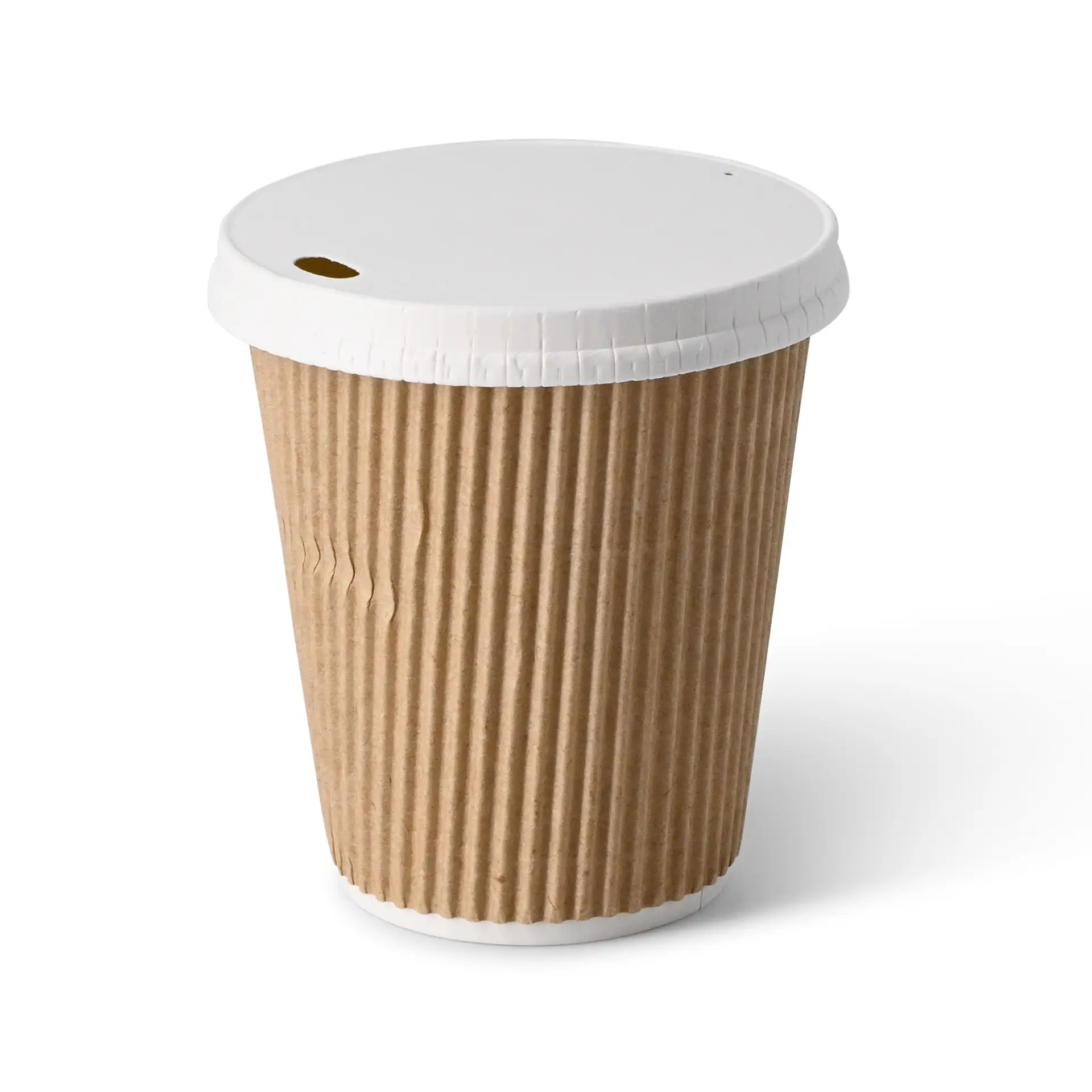 Riffelbecher / Coffee to go Becher 250 ml / 10 oz, Ø 90 mm, braun, innen weiß