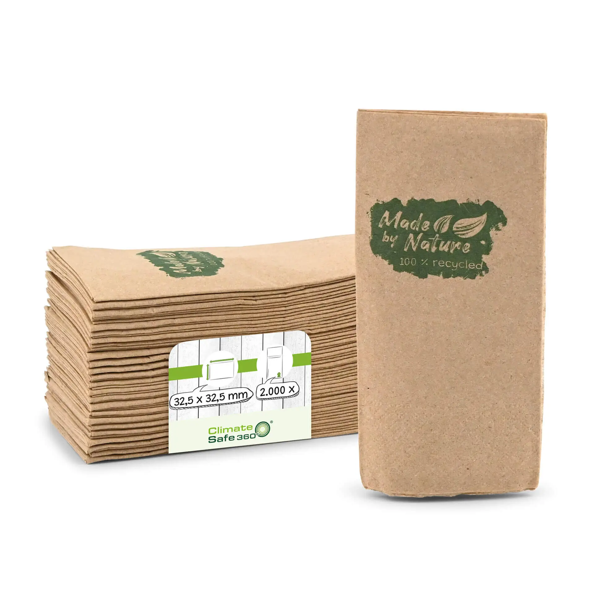 Napkins made of recycled paper 32.5 x 32.5 cm, 2-ply, 1/8 fold, unbleached, "Made by Nature"