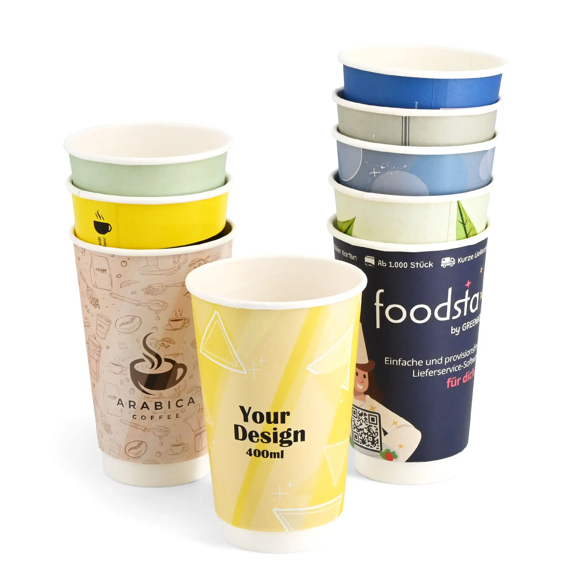 Printed take away coffee cups, double wall 400 ml / 16 oz, glossy