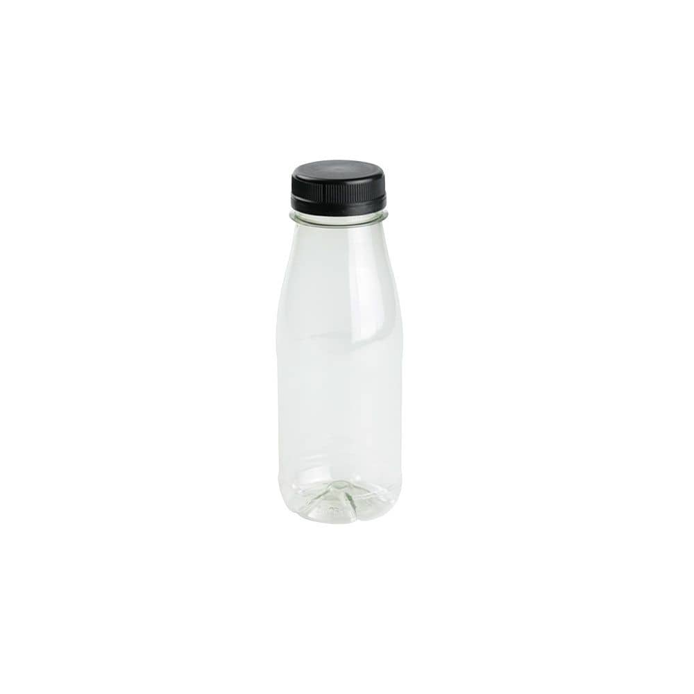 rPET-bottles 250 ml, clear, black lid