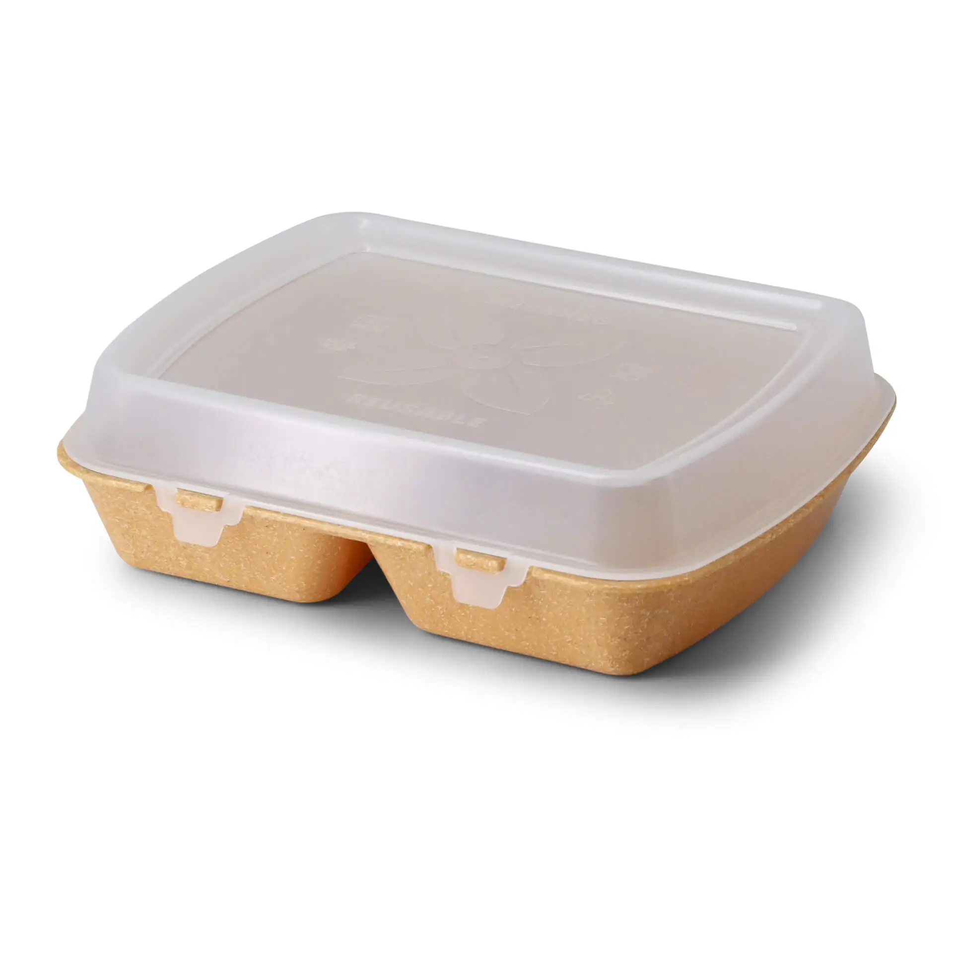 Reusable meal containers "merways Box" 24.5 x 20 x 4.5 cm, 2 compartments, HP4/2, caramel / brown