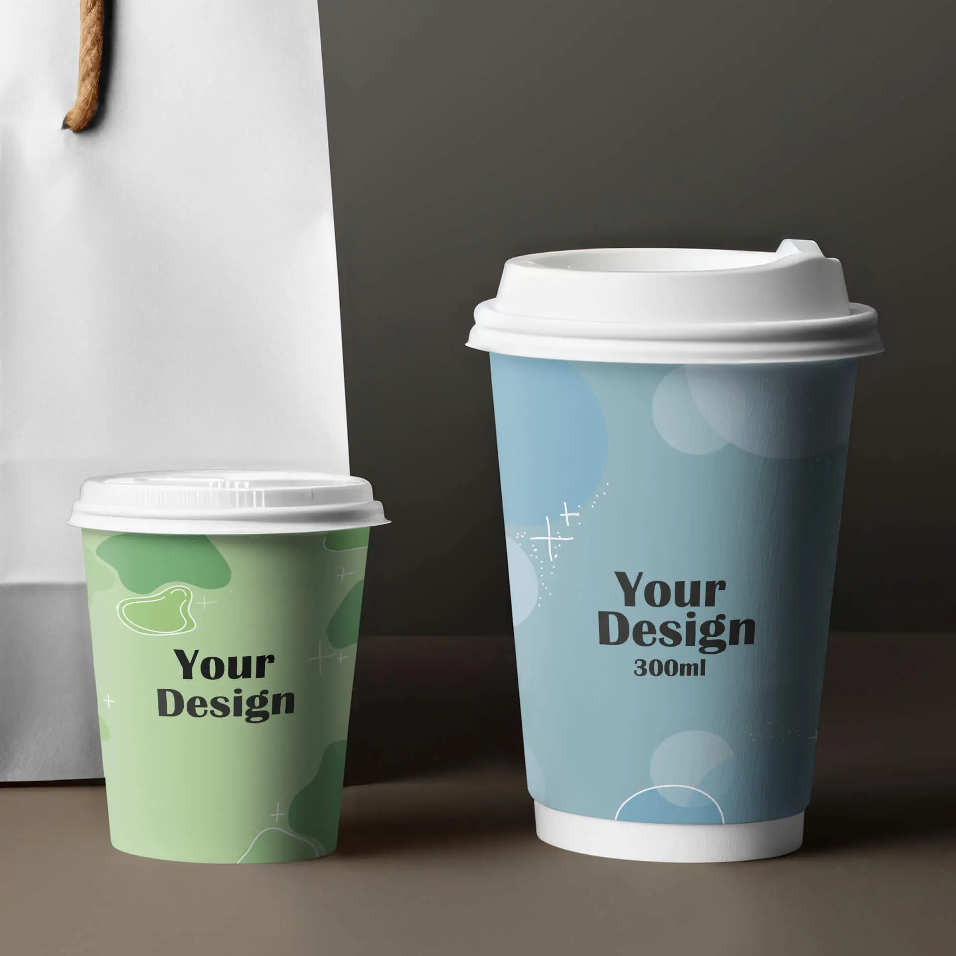 Printed take away coffee cups, double wall 12 oz, matt