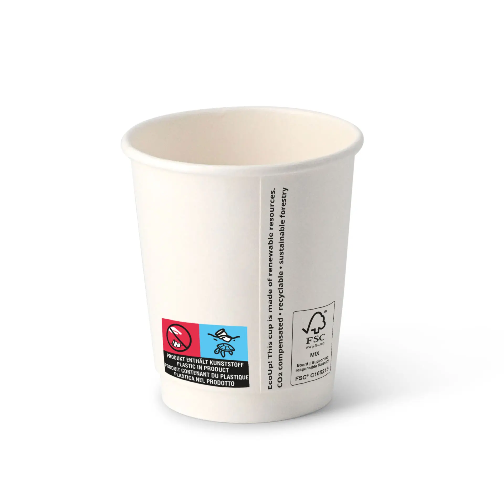 Coffee to go Becher aus Pappe (beschichtet) doppelwandig, 200 ml / 8 oz, Ø 80 mm, weiß