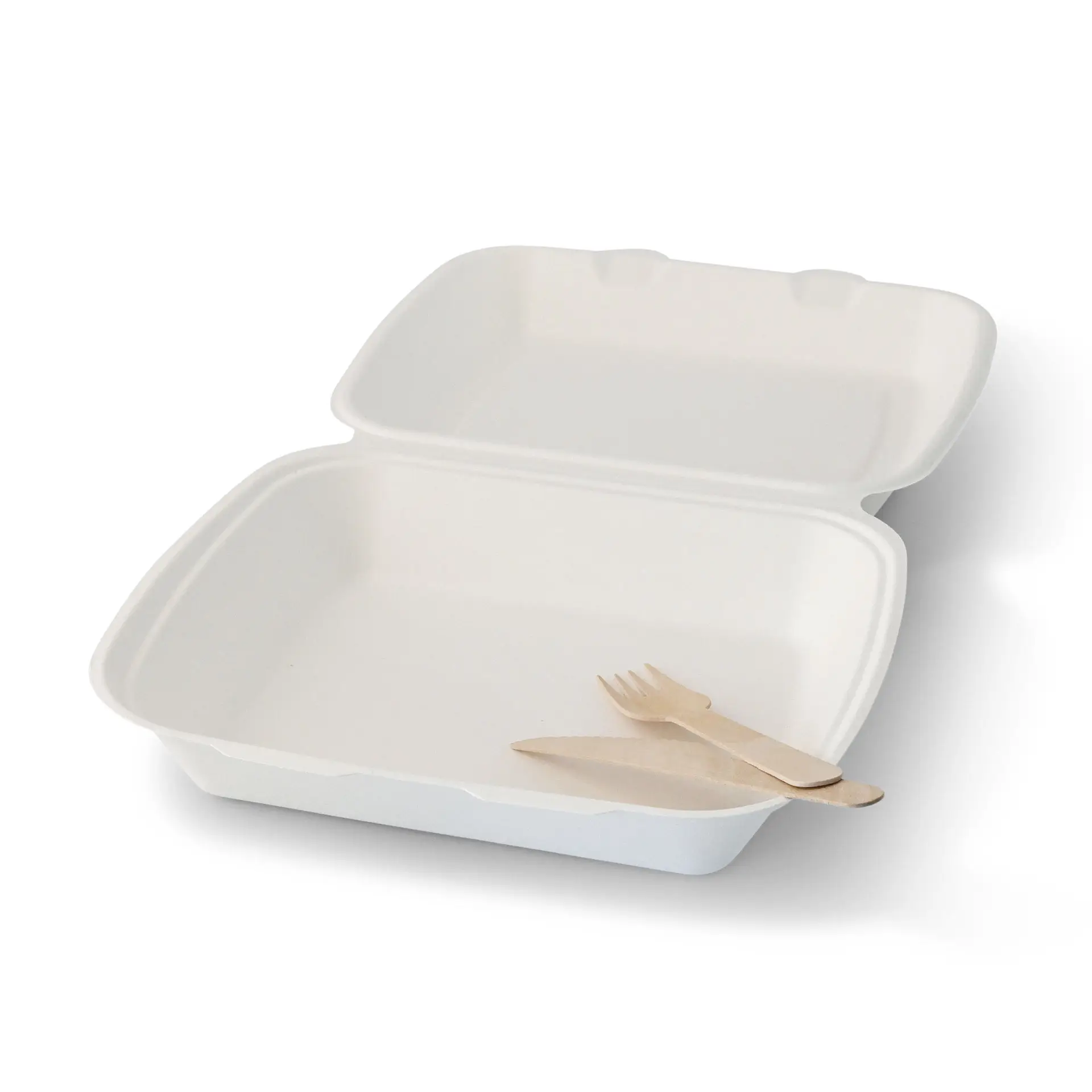 Sugarcane-containers 25 x 20 x 7.5 cm, HP4,  hinged-lid, rectangular