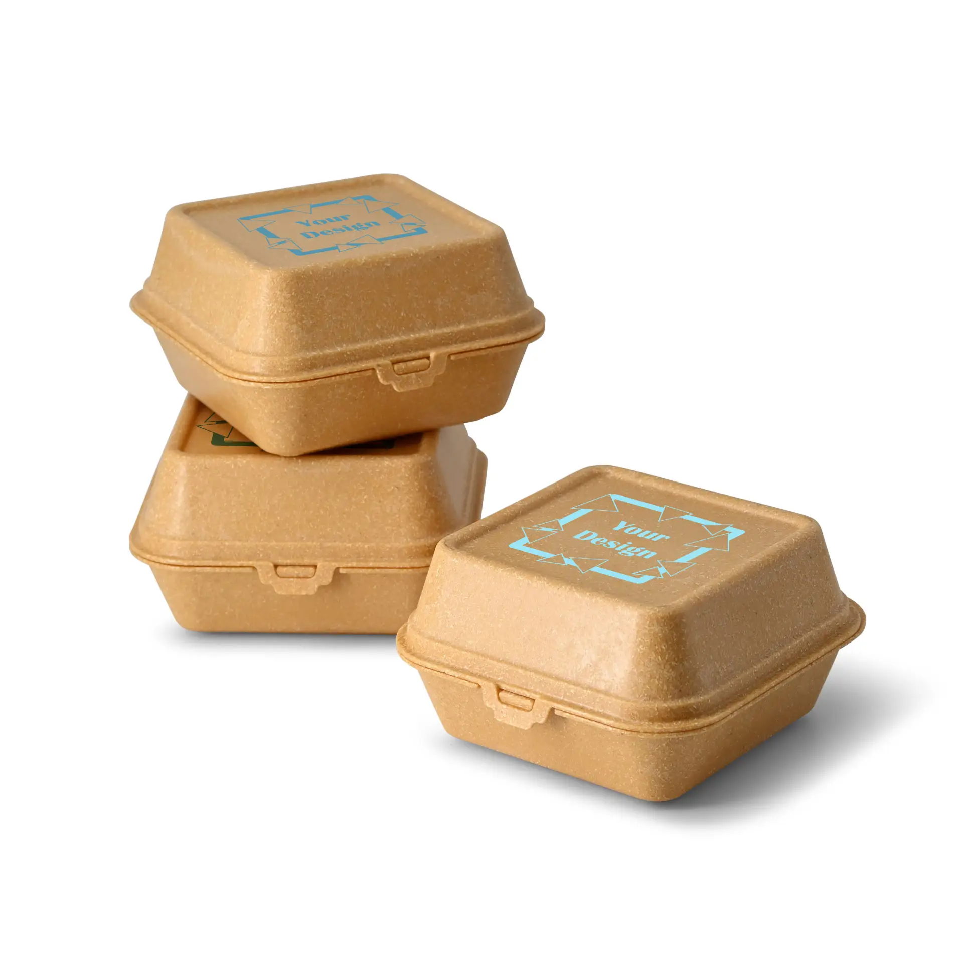 Reusable burger boxes printing "merways Box" (1 surface)  16 x 15 x 8.5 cm, caramel / brown