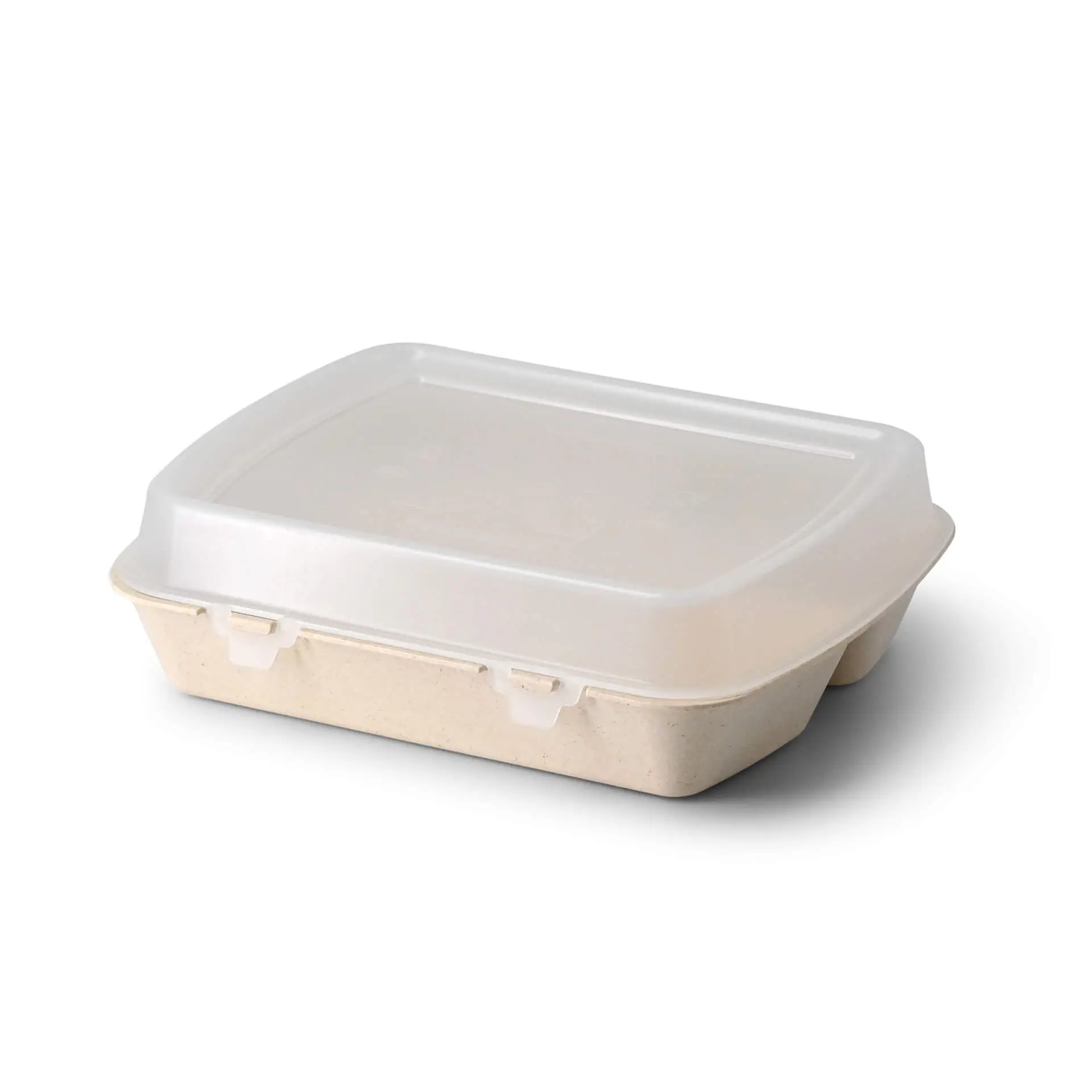 Reusable meal container "merways Box" 24.5 x 20 x 4.5 cm, 3 compartments, HP4/2, cashew / creamy white