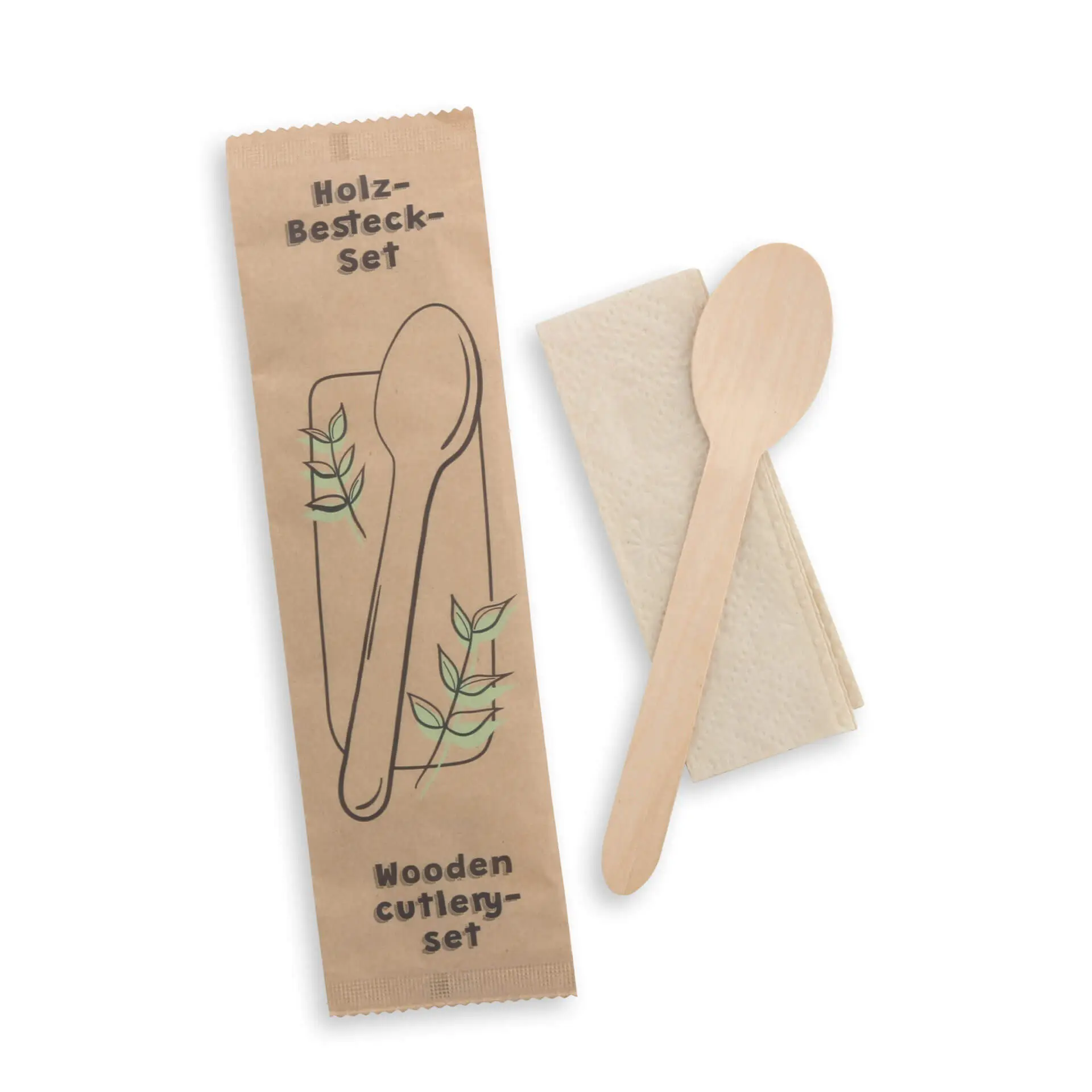 Bestecksets aus Holz Löffel & Serviette, 16 cm, biobeschichtet