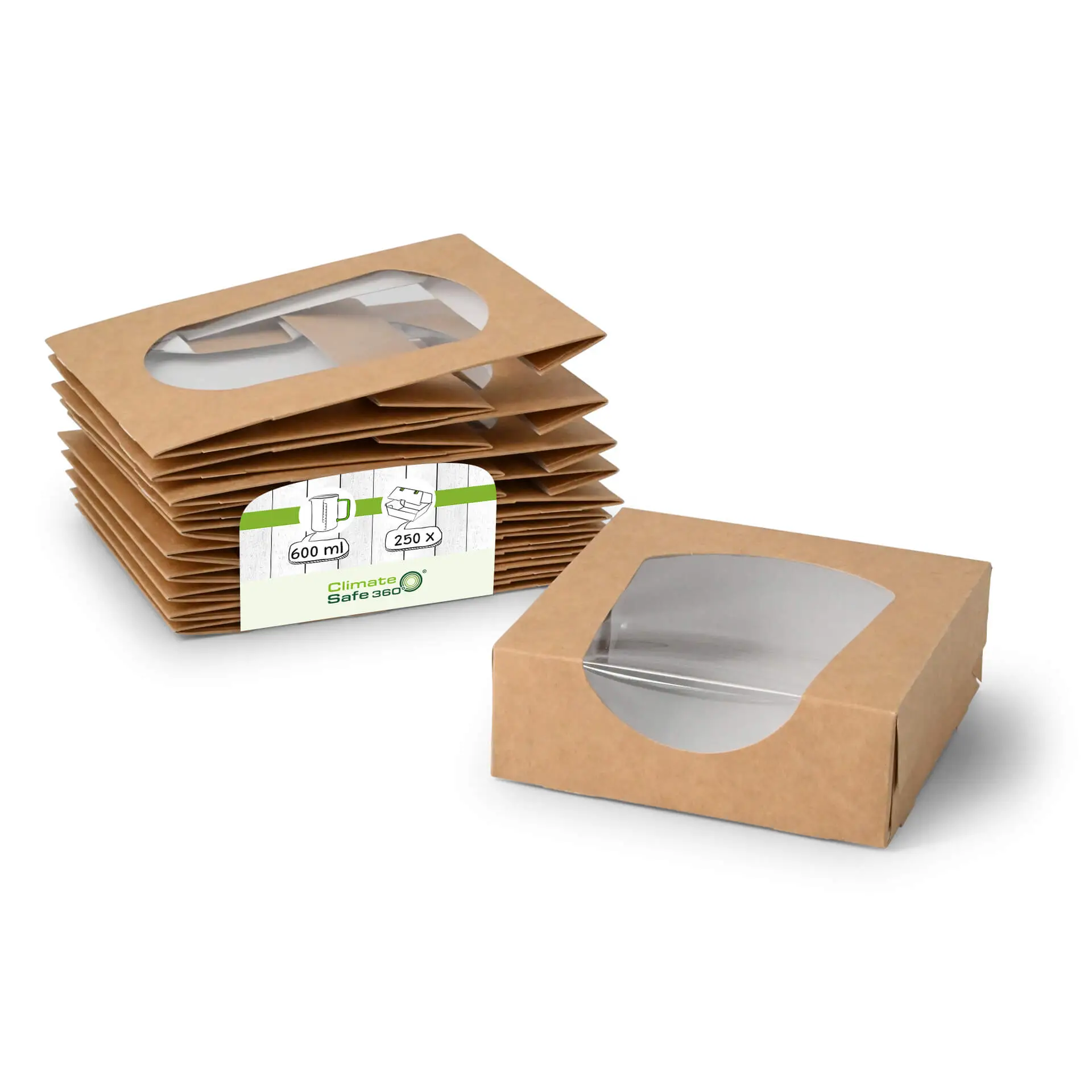 Cardboard-window boxes 12 x 12 x 4 cm, 600 ml, cellulose-window, brown, foldable