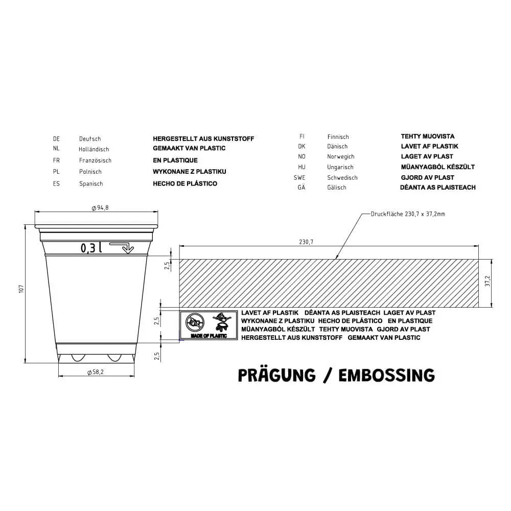 rPET-Klarbecher 300 ml / 12 oz, Ø 95 mm