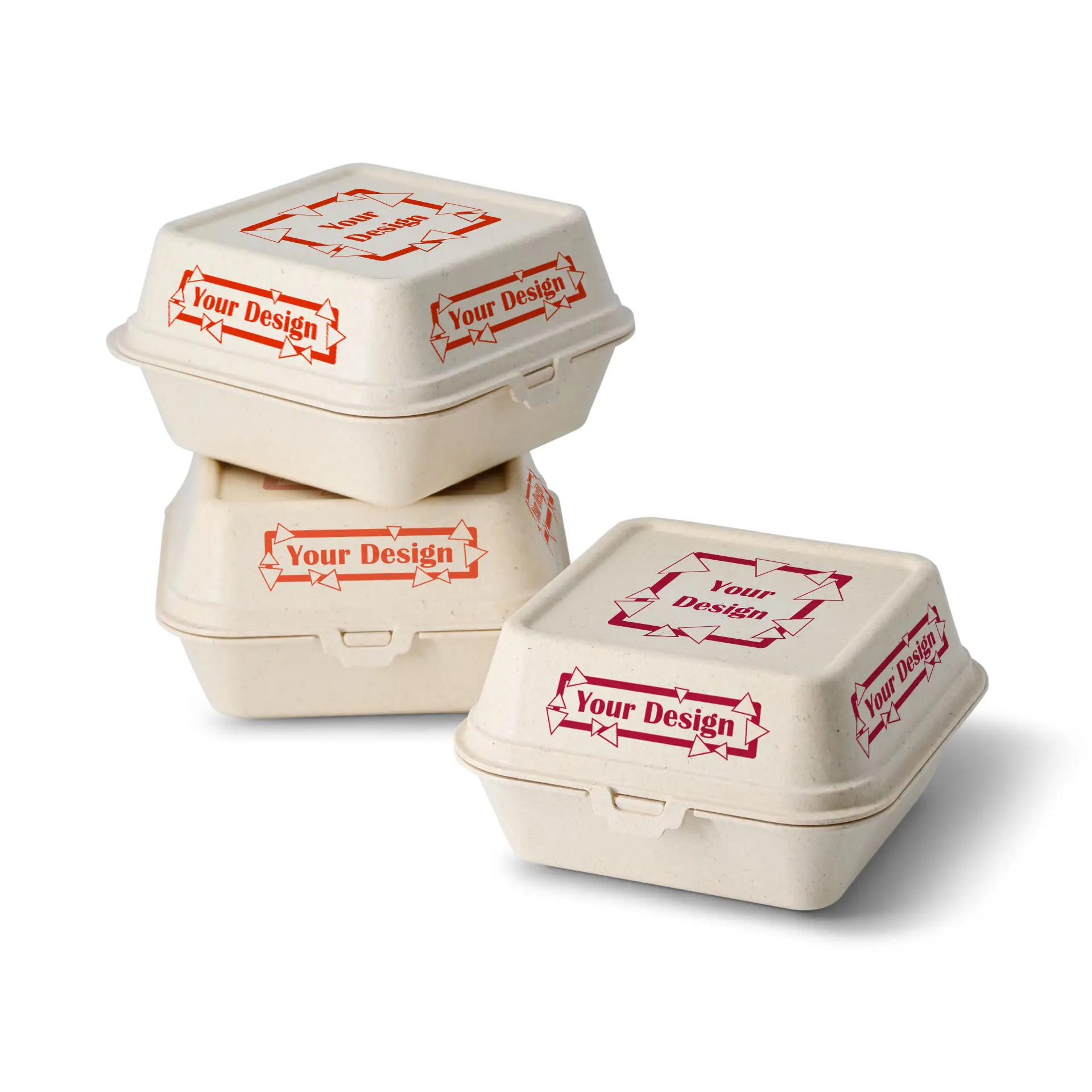 Reusable burger boxes printing "merways Box" (4 surfaces) 16 x 15 x 8.5 cm, cashew / creamy white