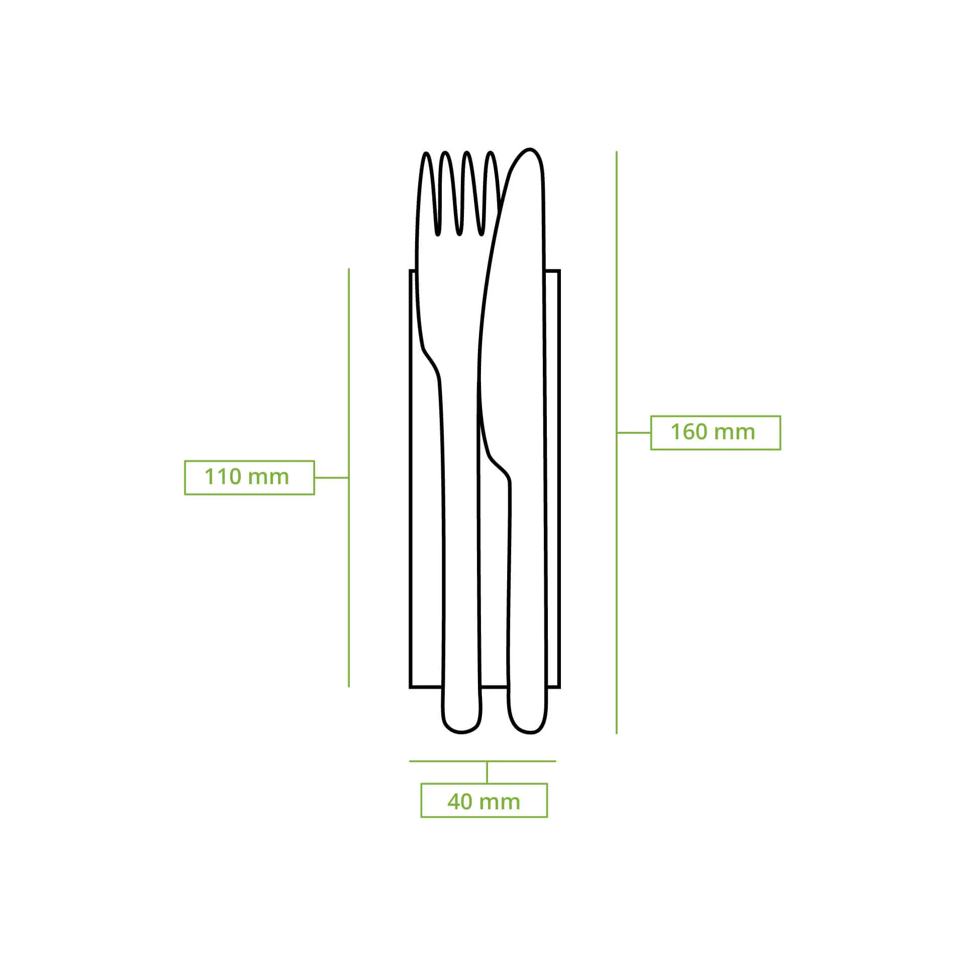 Wooden cutlery sets knife, fork & serviette, 16 cm bio-based coating