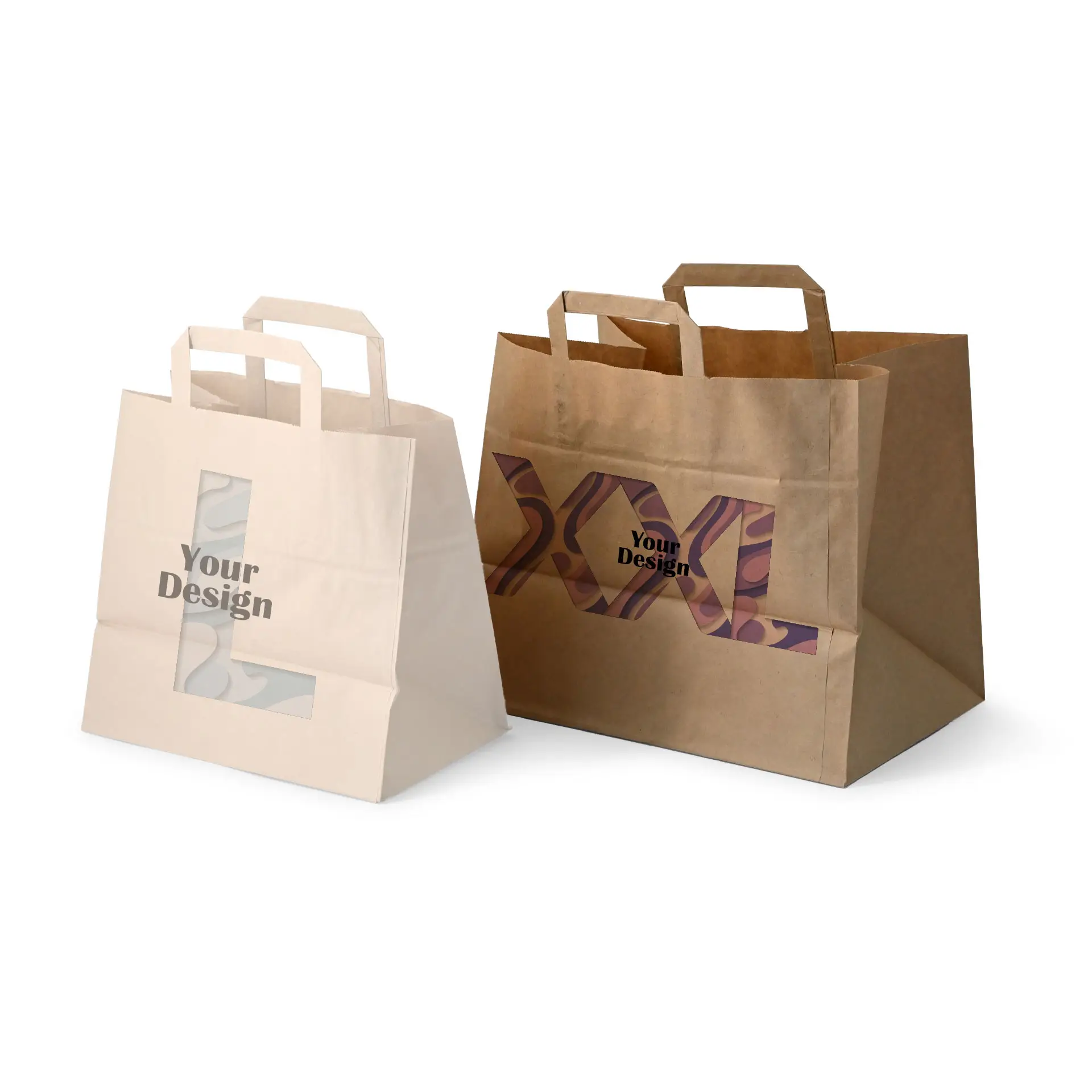 Paper bag printing with logo XXL, 32 x 21 x 27 cm, kraft, wide bottom