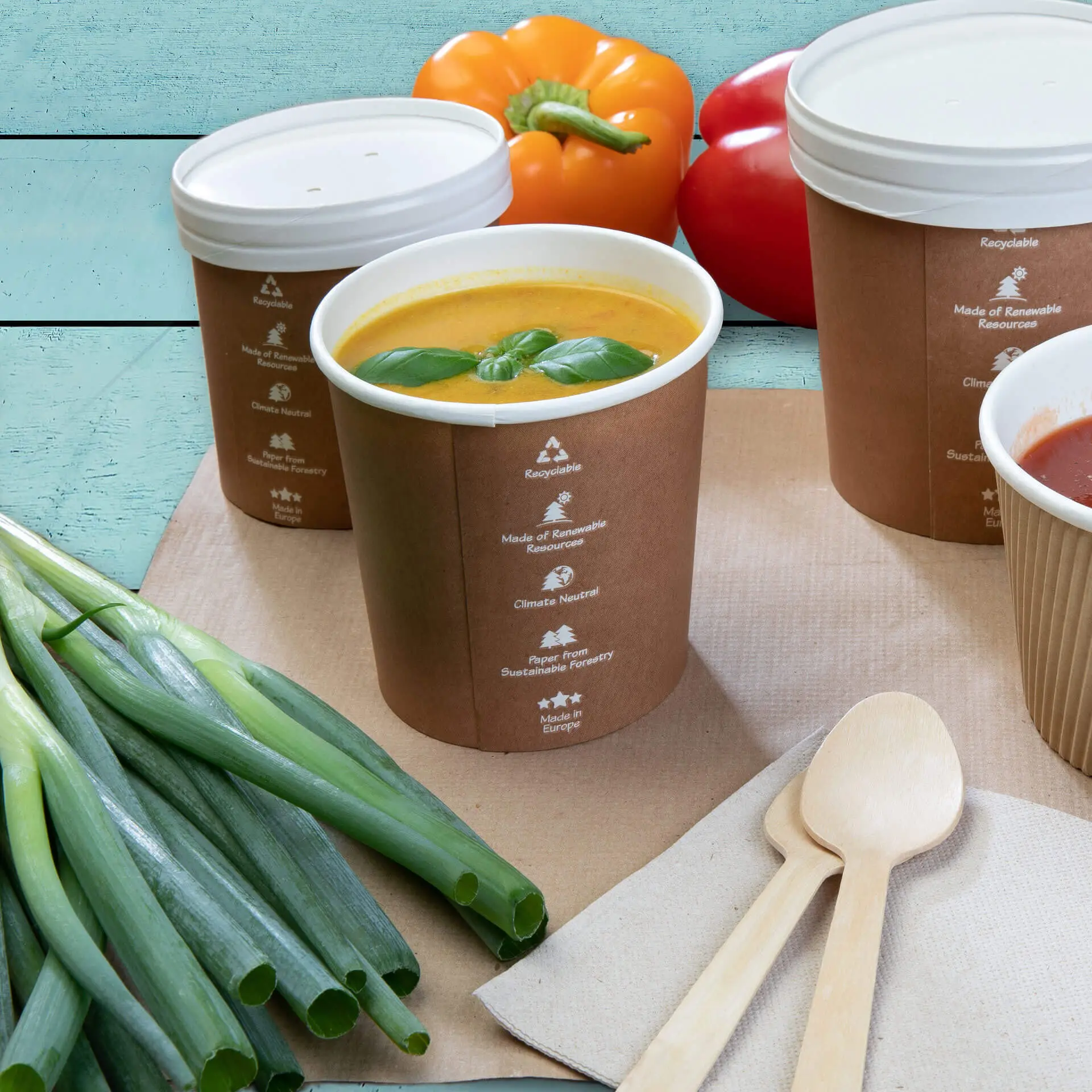 12 oz Cardboard Soup cups, Ø 91 mm, kraft, Icons