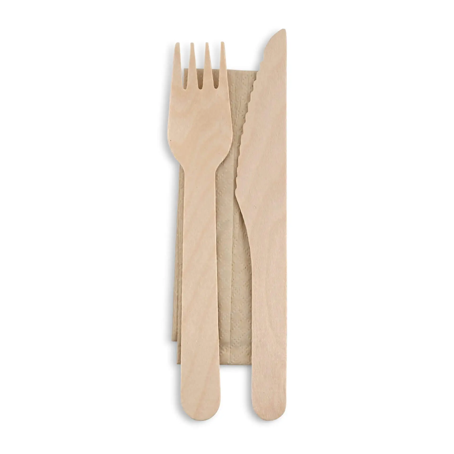 Bestecksets aus Holz Messer, Gabel & Serviette, 16 cm, biobeschichtet