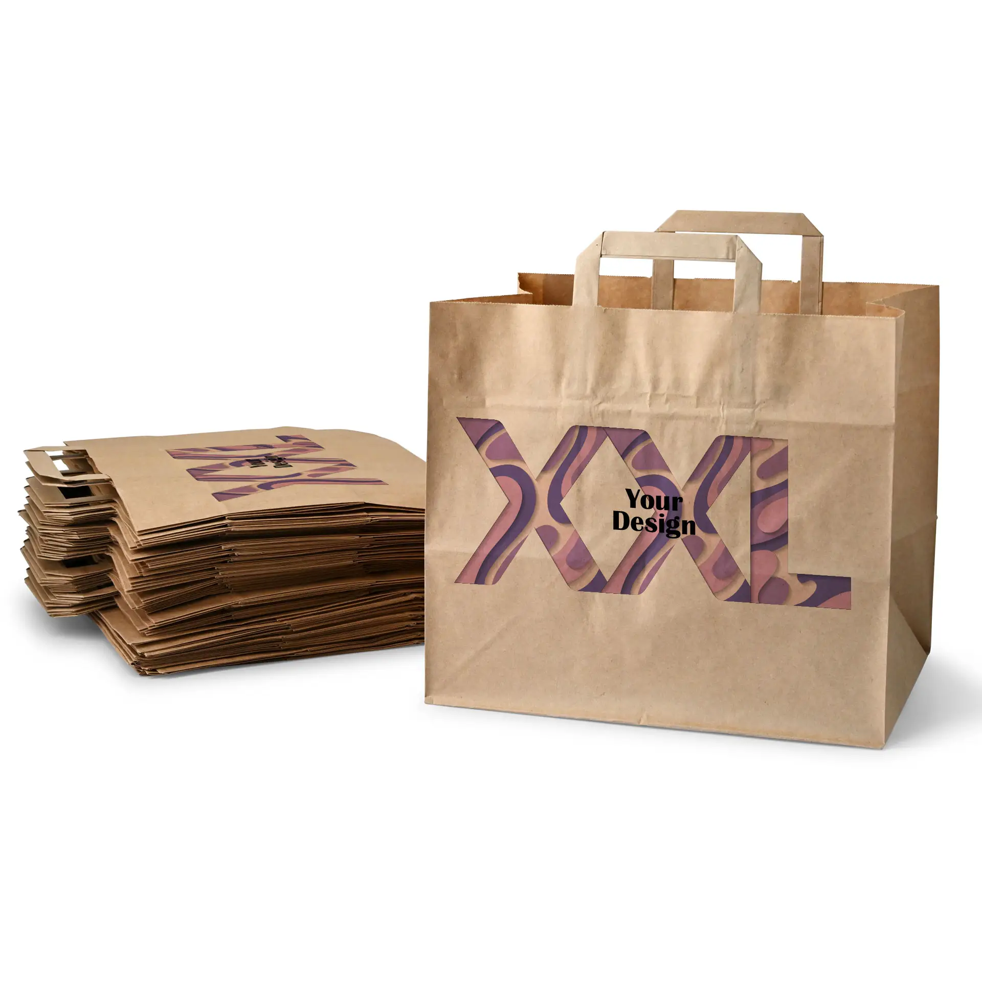 Paper bag printing with logo XXL, 32 x 21 x 27 cm, kraft, wide bottom