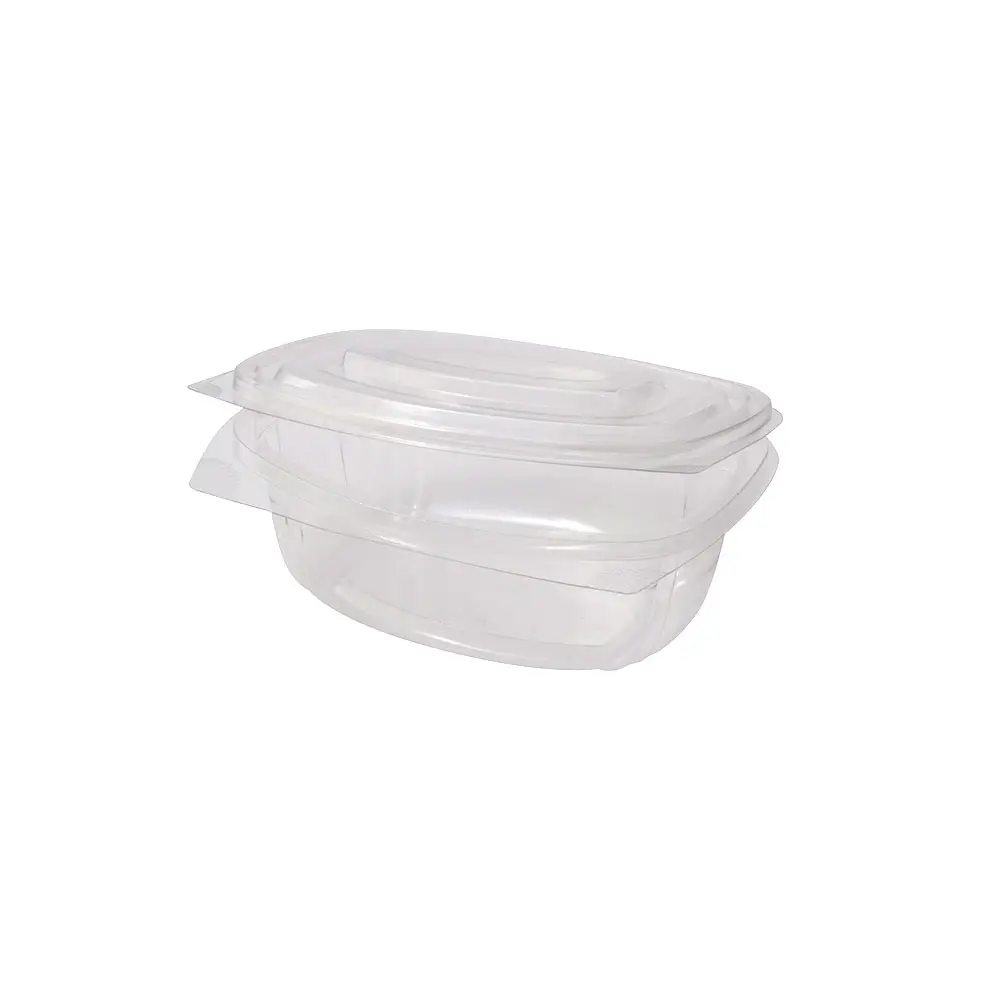 rPET fine food container 500 ml, hinged lid, rectangular